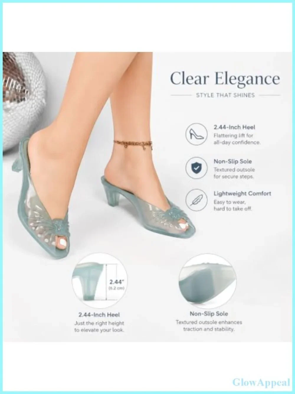 Women's Clear Jelly Kitten Heel Bow Mules Slip-On Summer Sandals TPU
